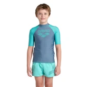 Arena Rash Vest L/S Graphic Erkek Çocuk Yüzücü Tişörtü Gri-Turkuaz - 1