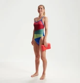 Speedo Placement Digital Turnback Kadın Yüzücü Mayosu Kırmızı-Yeşil thumbnail 2