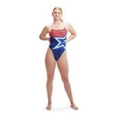 Speedo Digital Baskılı V Back Kadın Yüzücü Mayosu Mavi-Turuncu thumbnail 4