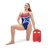 Speedo Digital Baskılı V Back Kadın Yüzücü Mayosu Mavi-Turuncu thumbnail 5