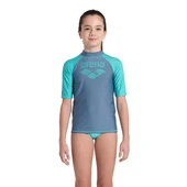Arena Rash Vest L/S Graphic Erkek Çocuk Yüzücü Tişörtü Gri-Turkuaz - 3