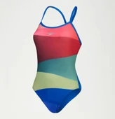 Speedo Placement Digital Turnback Kadın Yüzücü Mayosu Kırmızı-Yeşil thumbnail 11