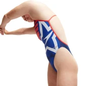 Speedo Digital Baskılı V Back Kadın Yüzücü Mayosu Mavi-Turuncu thumbnail 2