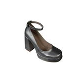 YAZKIŞ Kadın Gümüş 10cm Kalın Topuk 2cm Platform Topuk Bilekten Bağlamalı Plarform Topuk Ayakkabı - 1