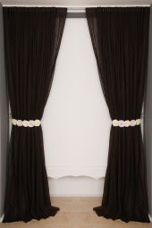 ÇİZGİLİ MODEL ACI KAHVE RENK TEK KANAT Hazır dikilmiş Pileli Fon Perde 300*260 cm - 8