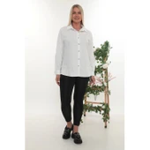 Büyük Beden Kadın Çizgili Uzun Kollu Gömlek - Rahat Kesim Şık Tasarım - 2