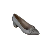 YAZKIŞ Kadın Siyah Gümüş Saten Kumaş Üzeri Tokalı 5cm kalın Taban Abiye Ayakkabı thumbnail 3