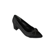 YAZKIŞ Kadın Siyah Gümüş Saten Kumaş Üzeri Tokalı 5cm kalın Taban Abiye Ayakkabı thumbnail 2