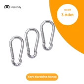 6x60 mm Düz Yaylı Karabina Kanca 3 Adet Paslanmaz Çelik Aparat - 1