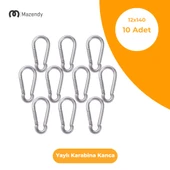 12x140 mm Düz Yaylı Karabina Kanca 10 Adet Paslanmaz Çelik Aparat - 1