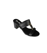 YAZKIŞ Kadın Siyah Beyaz Cilt antlı Üzeri Altın kemer Tokalı 5cm kalın taban terlik thumbnail 1