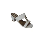 YAZKIŞ Kadın Siyah Beyaz Cilt antlı Üzeri Altın kemer Tokalı 5cm kalın taban terlik thumbnail 4