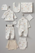 Bebitof My Baby Kumsal % 100 Coton 10 Lu Hastane Çıkışı Yeni Doğan Sevimli Orman Desenli Ekru 10082 - 1