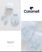 Caramell My Baby Kumsal 4lü Takım  Mavi Renkli Yeni Doğan Eldiven Önlük Bere Good Baby 2077 - 3