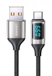 Usams US-SJ544 Dijital Göstergeli,Çipli,Örgülü,1.2m PD 66W USB to Type-C Hızlı Şarj ve Data Kablosu - 1