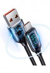 Usams US-SJ544 Dijital Göstergeli,Çipli,Örgülü,1.2m PD 66W USB to Type-C Hızlı Şarj ve Data Kablosu - 3