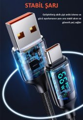 Usams US-SJ544 Dijital Göstergeli,Çipli,Örgülü,1.2m PD 66W USB to Type-C Hızlı Şarj ve Data Kablosu - 7