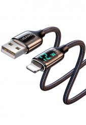 Usams US-SJ543 Dijital Göstergeli,Çipli,Örgülü, 1.2m 2.4A Lightning iPhone Şarj ve Data Kablosu - 2