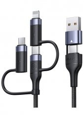 Usams US-SJ547 USB+Type-C To Type-C+Lightning+MicroUSB,1.2m 6 in 1 PD Hızlı Şarj ve Data Kablosu - 1