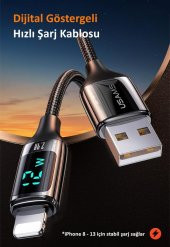 Usams US-SJ543 Dijital Göstergeli,Çipli,Örgülü, 1.2m 2.4A Lightning iPhone Şarj ve Data Kablosu - 5