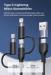 Usams US-SJ547 USB+Type-C To Type-C+Lightning+MicroUSB,1.2m 6 in 1 PD Hızlı Şarj ve Data Kablosu - 7