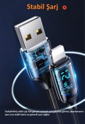 Usams US-SJ543 Dijital Göstergeli,Çipli,Örgülü, 1.2m 2.4A Lightning iPhone Şarj ve Data Kablosu - 8