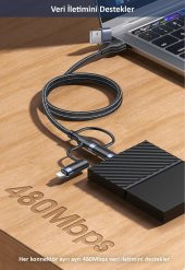 Usams US-SJ547 USB+Type-C To Type-C+Lightning+MicroUSB,1.2m 6 in 1 PD Hızlı Şarj ve Data Kablosu - 11