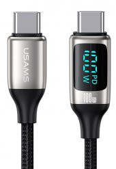 Usams US-SJ546 Dijital Göstergeli Çipli, Örgülü, 1.2m  PD 100W Type-C Hızlı Şarj ve Data Kablosu - 1