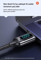 Usams US-SJ546 Dijital Göstergeli Çipli, Örgülü, 1.2m  PD 100W Type-C Hızlı Şarj ve Data Kablosu - 7