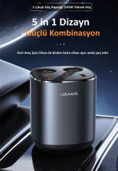 Usams Us-Cc151 Dijital Göstergeli 2X30w Usb+1X65w Pd+2X60w Çakmaklık 245W Araç Hızlı Şarj Organizeri - 5