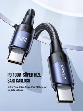 Usams Us-Sj524 Örgülü 1.2M Type-C To Type-C 100W Pd Hızlı Şarj Ve Data Kablosu - 7