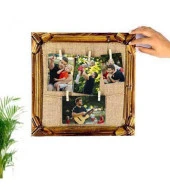 Kişiye Özel Fotoğraf 4 Foto Baskılı Bambu İpli Ahşap Duvar Fotoğraf Çerçevesi thumbnail 1