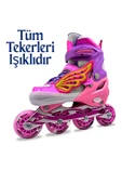 Işıklı Çocuk Pateni Melek Kanatlı Ayarlanabilir Paten 30-33 Beden Pembe Çantalı Can Sports - 2
