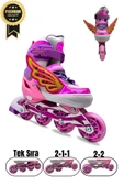 Işıklı Çocuk Pateni Melek Kanatlı Ayarlanabilir Paten 30-33 Beden Pembe Çantalı Can Sports - 1