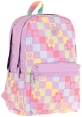 Kaukko Nature Kız Çocuk Üç Bölmeli Mor Pembe Papatya ve Kare Desenli Okul Sırt Çantası - K1786 thumbnail 1
