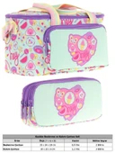 Kaukko (L7230+L8230) Beslenme Çantası (Isı Yalıtımlı) ve Kalem Çantası (Üç Bölme) Seti - Kız Çocuk - Yeşil Mor Kalp Desenli thumbnail 2