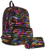 Kaukko Shine Kız Çocuk Zebra Desenli Siyah Çok Renkli İlkokul, Ortaokul Sırt Çantası ve Kalemlik Seti thumbnail 1