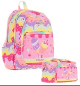 Kaukko Kids Kız Çocuk Okul Çantası ve Isı Yalıtımlı Beslenme Çantası Seti (L5232+L7232) Dondurma Baskılı - Pembe Sarı thumbnail 1