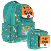 Kaukko Erkek Çocuk 3D Aslan Şekilli Yeşil Okul Sırt Çantası ve Isı Yalıtımlı Beslenme Çantası Seti thumbnail 1