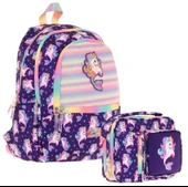 Kaukko Kids Kız Çocuk Okul Çantası ve Isı Yalıtımlı Beslenme Çantası Seti (L5228+L7228) Kauçuk Unicorn - Mor thumbnail 1