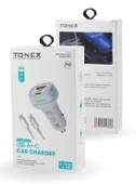 Tonex 38w 2 Girişli Type-C To Lightning Kablolu Araç Şarjı Işıklı LA-38W - 5 ADET - 1