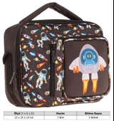 Kaukko Erkek Çocuk, Siyah, Roket Baskılı Isı Yalıtımlı Üç Bölmeli (Matara Cepli) Okul Beslenme Çantası L7264 thumbnail 3