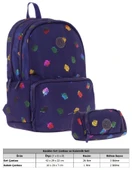 Kaukko Shine Kız Çocuk Yaprak Desenli Lacivert İlkokul, Ortaokul Sırt Çantası ve Kalemlik Seti - 2