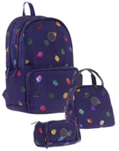 Kaukko Shine Lacivert Yaprak Desenli Kız Çocuk Üçlü Okul Çanta Seti thumbnail 1