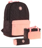 Kaukko Çizgi Desenli Siyah Somon Kız Çocuk Üçlü Okul Çanta Seti thumbnail 1