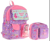 Kaukko Peluş Flamingolu Mor Pembe Kız ÇocukLar İçin Okul Çantası ve Beslenme Çantası Seti (L5240+L7240) thumbnail 1