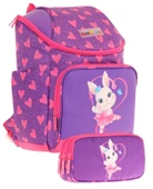 Kaukko Fuşya Mor, Kalpli Tavşan, Kız Çocuk Okul Çantası ve Kalem Çantası Seti - L5246+L8246 thumbnail 1