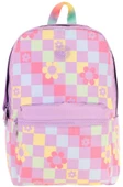 Kaukko Nature Kız Çocuk Üç Bölmeli Mor Pembe Papatya ve Kare Desenli Okul Sırt Çantası - K1786 thumbnail 2