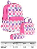 Kaukko Nature Üçlü Kız Çocuk Okul Çanta Seti - Pembe - Dama Desenli thumbnail 2