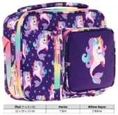 Kaukko Kız Çocuk, Mor Çok Renkli, Unicorn ve Denizkızı Isı Yalıtımlı Üç Bölmeli (Matara Cepli) Okul Beslenme Çantası L7228 thumbnail 3